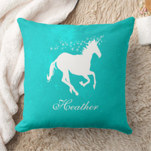 Turquoise Unicorn Personalised Throw Pillow