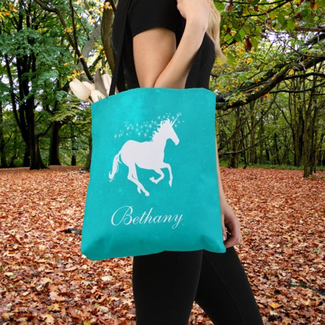 Turquoise Unicorn Personalised Tote Bag (Turquoise Unicorn Personalized Tote Bag)