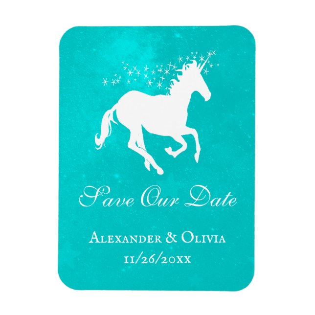 Turquoise Unicorn Save The Date Magnet (Vertical)