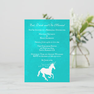 Turquoise Unicorn Wedding Rehearsal Dinner Invite