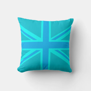 Turquoise Union Jack British Flag Cushion