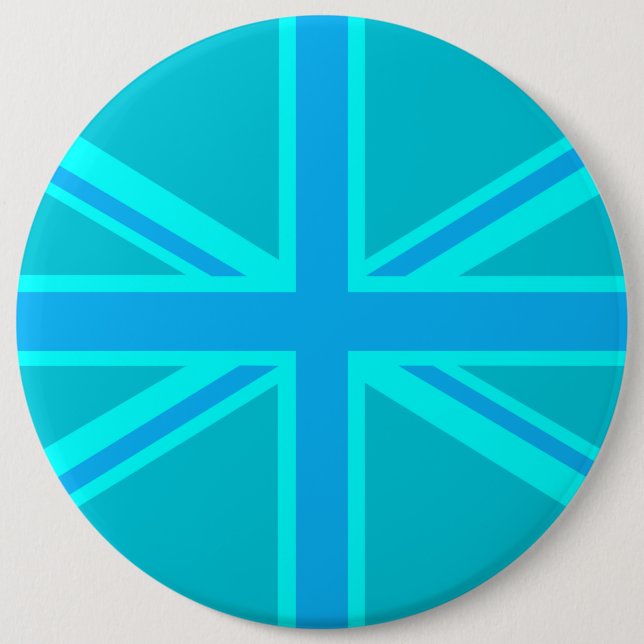 Turquoise Union Jack British Flag Design 6 Cm Round Badge (Front)