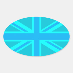 Turquoise Union Jack British Flag Design Oval Sticker