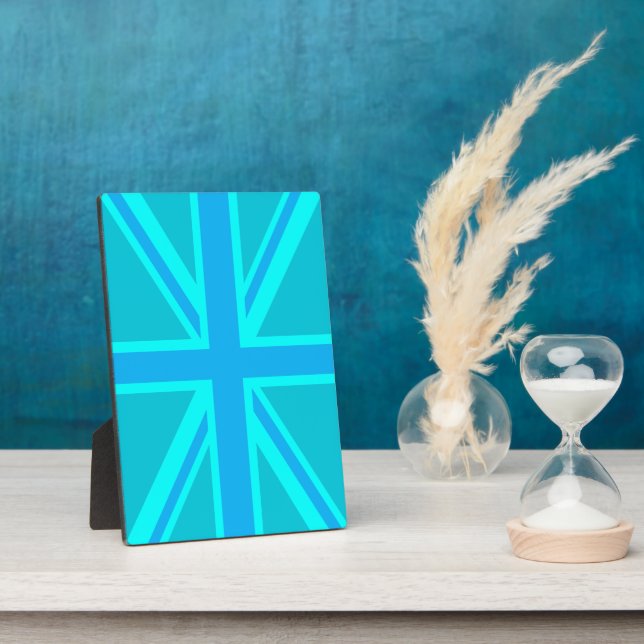 Turquoise Union Jack British Flag Design Plaque (Side)