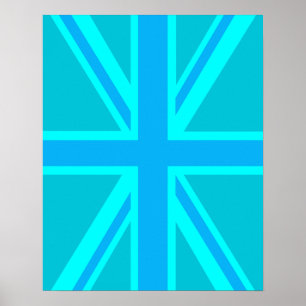 Turquoise Union Jack British Flag Design Poster