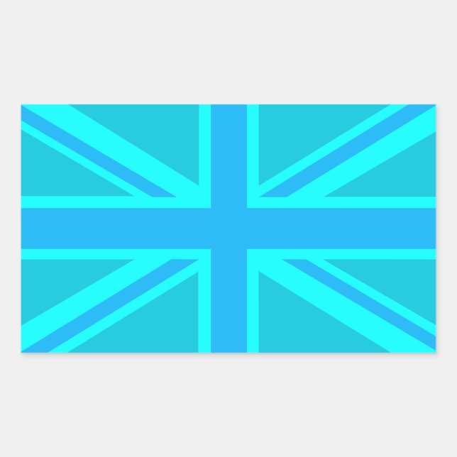 Turquoise Union Jack British Flag Design Rectangular Sticker (Front)