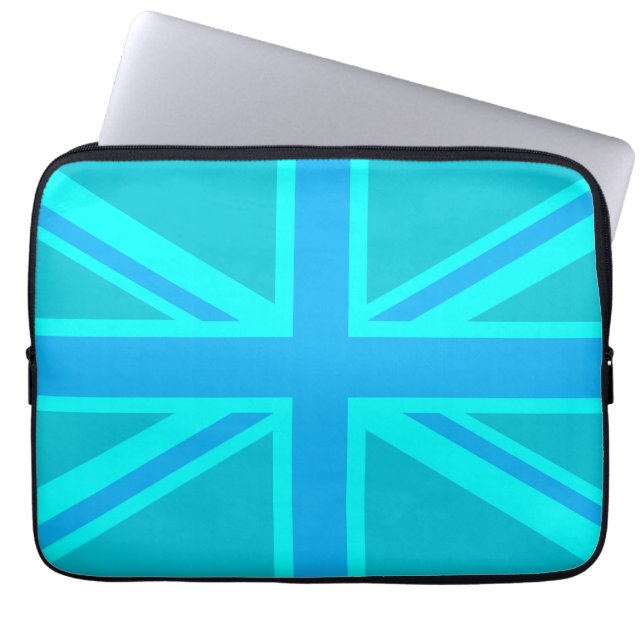 Turquoise Union Jack British Flag Laptop Sleeve (Front)