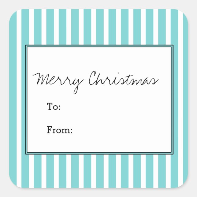 Turquoise Vertical Festive Stripes Holiday Square Sticker (Front)