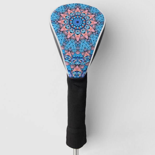 Turquoise Vintage Blue Fractal Kaleidoscope Golf Head Cover (Front)