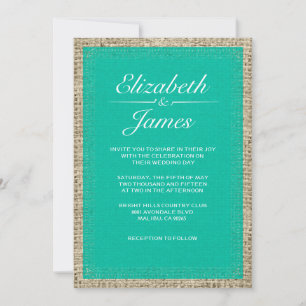 Turquoise Vintage Burlap Wedding Invitations