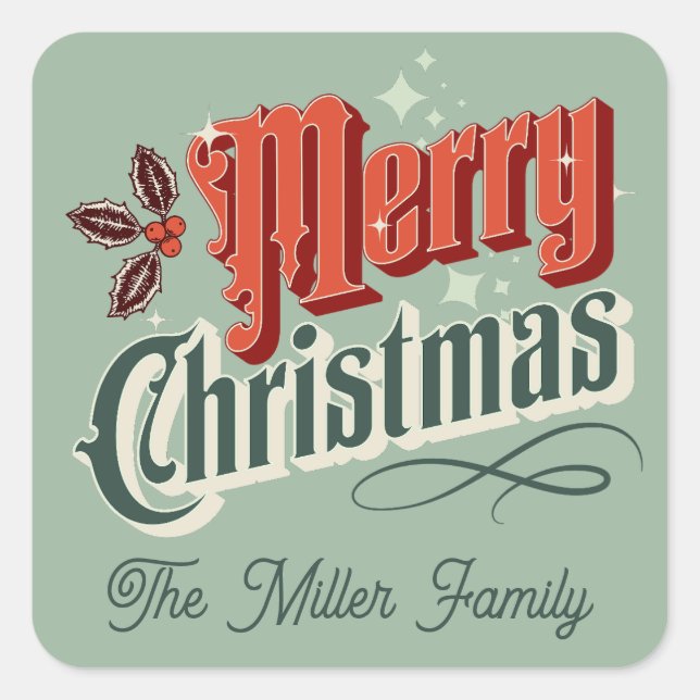 Turquoise vintage Christmas design Square Sticker (Front)