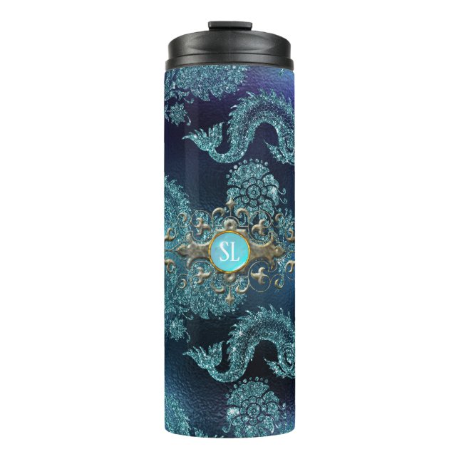 Turquoise Vintage Mermaid Thermal Tumbler (Front)