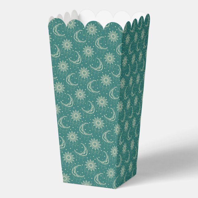 Turquoise vintage moon ornamental pattern favour box (Back)