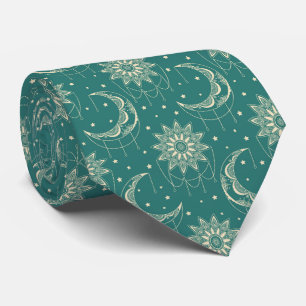 Turquoise vintage moon ornamental pattern tie