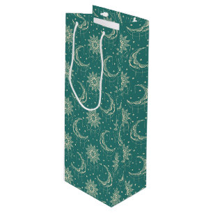 Turquoise vintage moon ornamental pattern wine gift bag