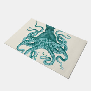 Turquoise Vintage Octopus Illustration Doormat
