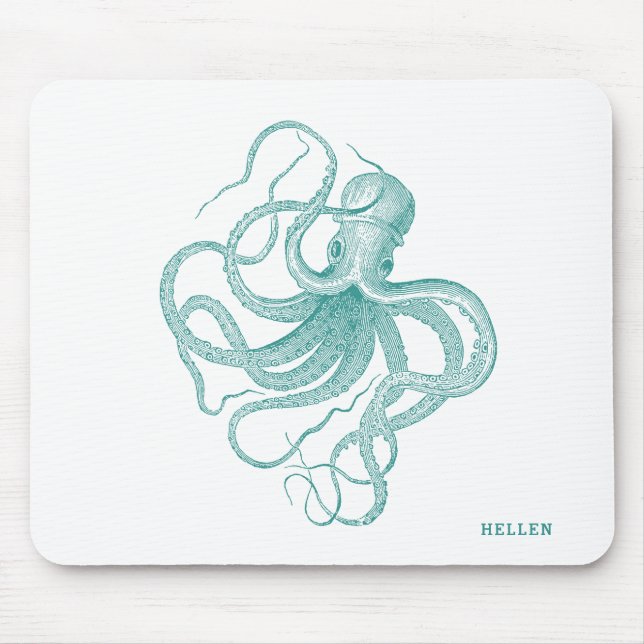 Turquoise Vintage Octopus Mouse Pad (Front)