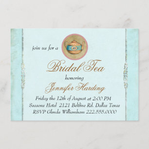 Turquoise Vintage Shabby Bridal Tea Party Invitation