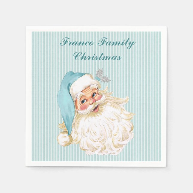 Turquoise Vintage Victorian Santa Claus Napkin (Front)