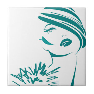 Turquoise Vintage Woman Face Tile