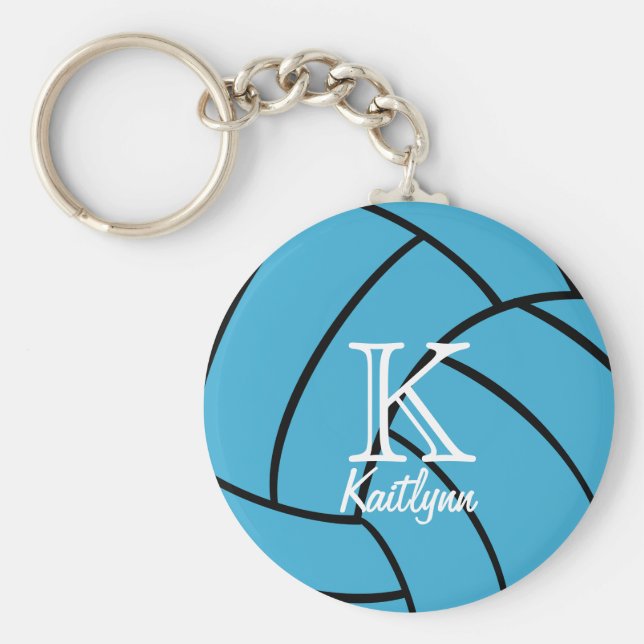 Turquoise Volleyball Monogram Keychain (Front)