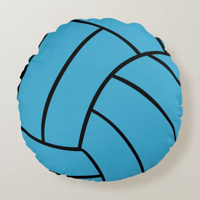 Turquoise Volleyball Round Throw Pillow (Front)