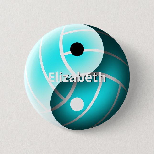 turquoise volleyball yin yang personalized 6 cm round badge (Front)