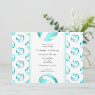 turquoise volleyballs pattern girls birthday invitation