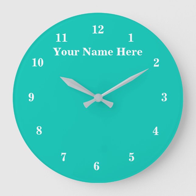 Turquoise Wall Clock with Custom Text and Colours (Front)
