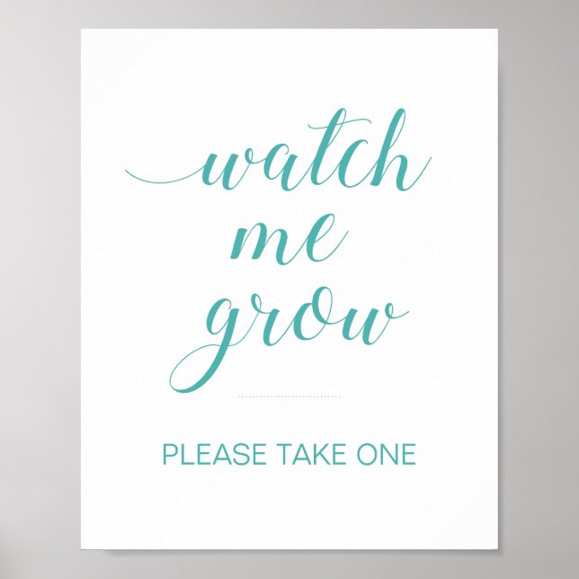 Turquoise Watch Me Grow Baby Shower Plant Favours Poster (Front)