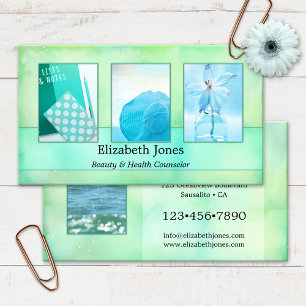 Turquoise Watercolor Abstract Your Photos Business Card