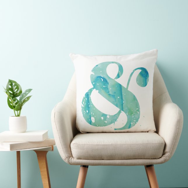 Turquoise Watercolor Ampersand Cushion (Chair)