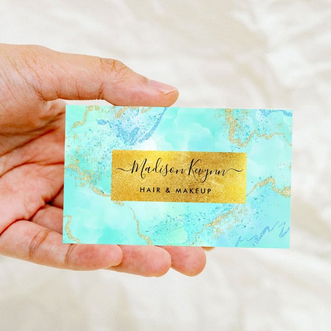Turquoise Watercolor and faux gold foil  Business Card (Creator Uploaded)