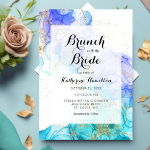 Turquoise Watercolor and Gold Bridal Brunch Invitation
