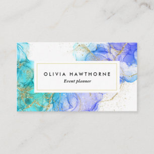 Turquoise Watercolor and Gold  Business Card