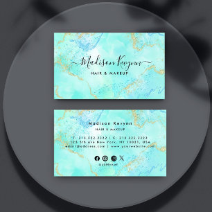 Turquoise Watercolor and Gold   Business Card