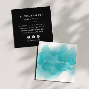 Turquoise Watercolor Blot   Social Media Square Business Card