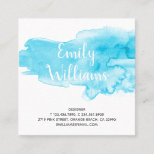 Turquoise Watercolor Colour Splash Artsy Modern Square Business Card