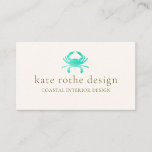 Turquoise Watercolor Crab Coastal Business Card