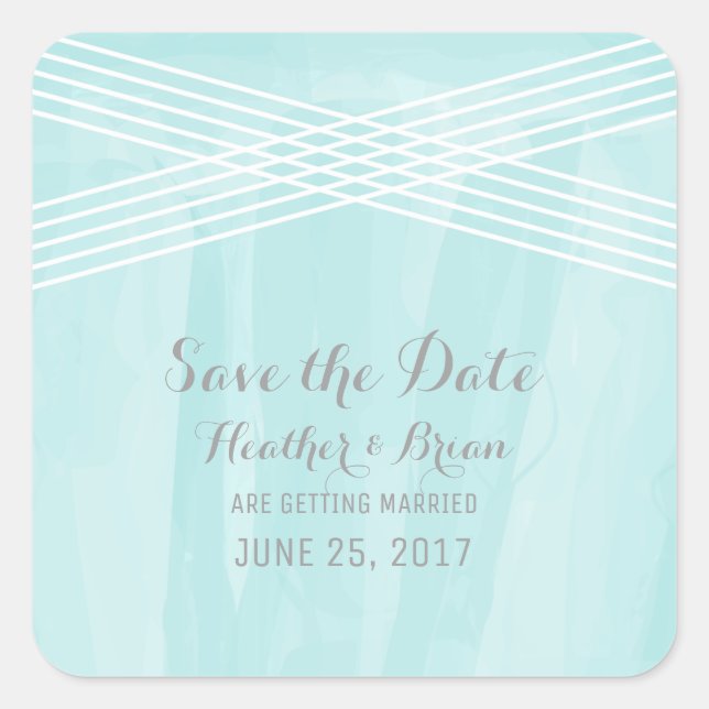 Turquoise Watercolor Deco Save the Date Square Sticker (Front)