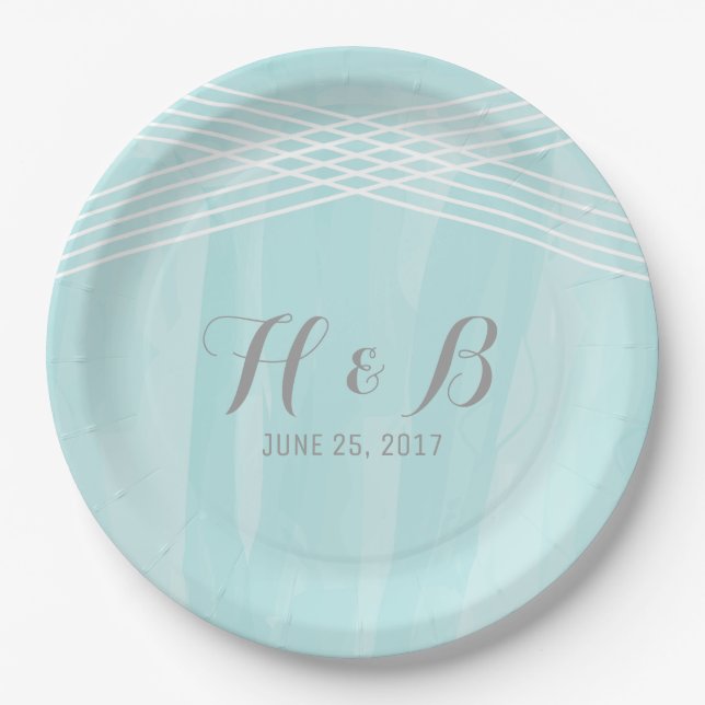 Turquoise Watercolor Deco Wedding Paper Plate (Front)