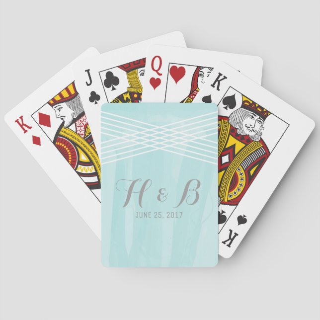 Turquoise Watercolor Deco Wedding Playing Cards (Back)
