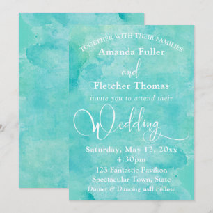Turquoise Watercolor Elegant Typography Wedding 3 Invitation
