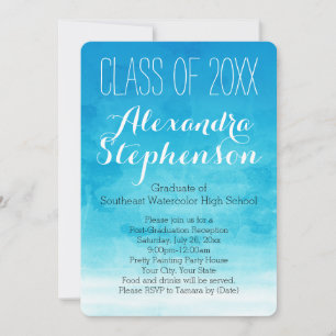 Turquoise Watercolor Graduation Party Invitation