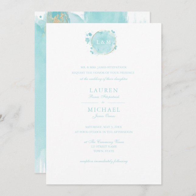 Turquoise Watercolor  Invitation (Front/Back)
