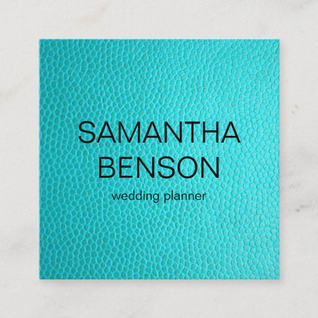 Turquoise Watercolor Leather Wedding Planner Square Business Card (Front)