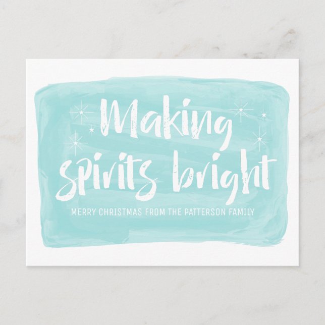 Turquoise Watercolor Making Spirits Bright Holiday (Front)