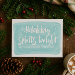 Turquoise Watercolor Making Spirits Bright Holiday Card