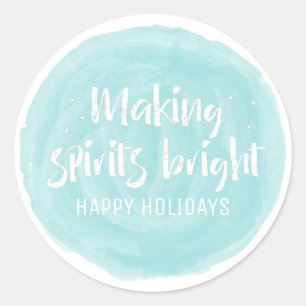 Turquoise Watercolor Making Spirits Bright Holiday Classic Round Sticker