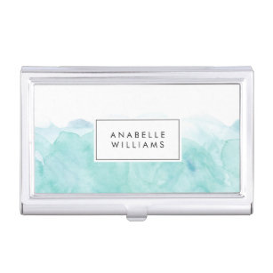 Turquoise Watercolor Modern Business Card Holder